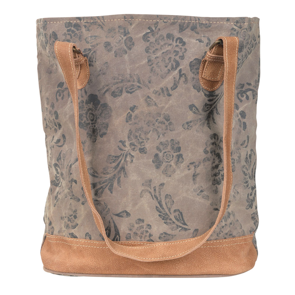 BROWN CANVAS WITH BLACK FLORAL PRINT SHOULDER BAG   54919 2 