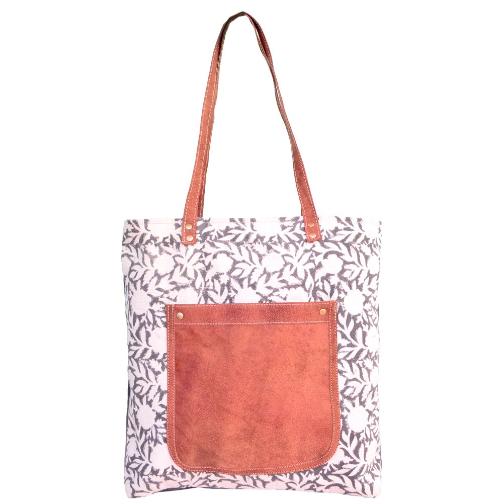 white bag with flowers