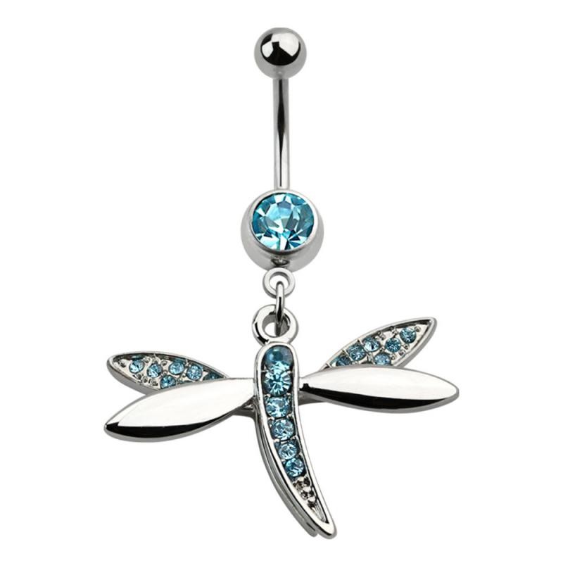 RHODIUM PLATED NAVAL RING WITH DRAGONFLY DANGLE