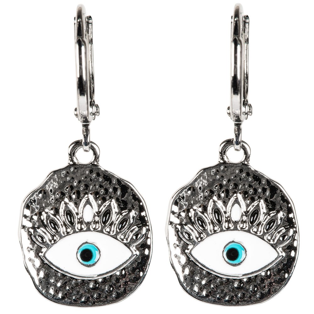 Round Evil Eye Earrings With Silver Finish